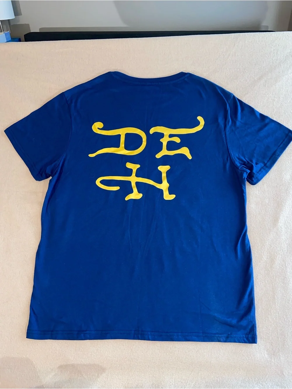 Ed Hardy Blue Short-Sleeve Tattoo Eagle Tee with Yellow Logo - Large